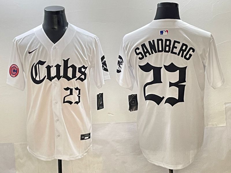 Men 2025 Chicago Cubs #23 Sandberg White Five generations Joint Name Nike MLB Jersey style 12